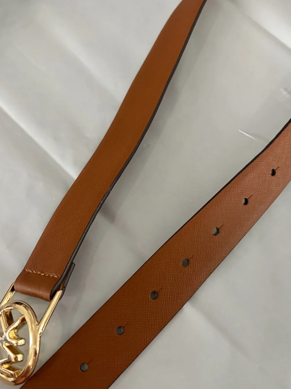 Michael Kors Gold Logo Buckle Brown Leather Belt